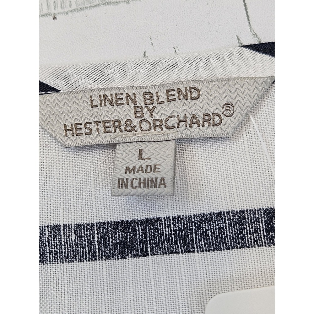 Hester & Orchard Linen Blend Top Striped Blue White Large 3/4 Sleeves - Picture 6 of 9